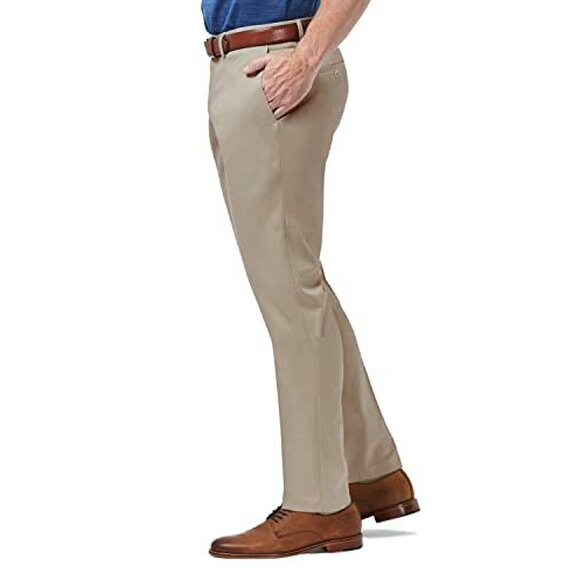 NWT Sand Flat Front Slim-Fit Khaki Pants - Mens Size 34W x 34L - Haggar Clothing - Picture 1 of 3
